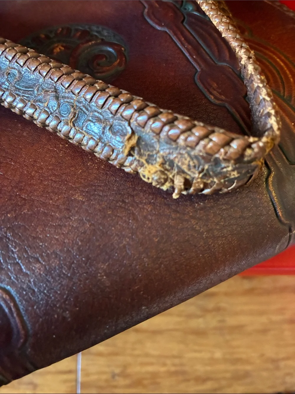 Meeker Made Brown Tooled Leather Vintage-Style 1920’s Art Nouveau Women Handbag